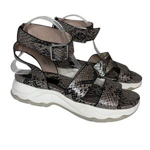 ASOS Snakeskin Leather Ankle Strap Stacked Sole Sandals Size 8